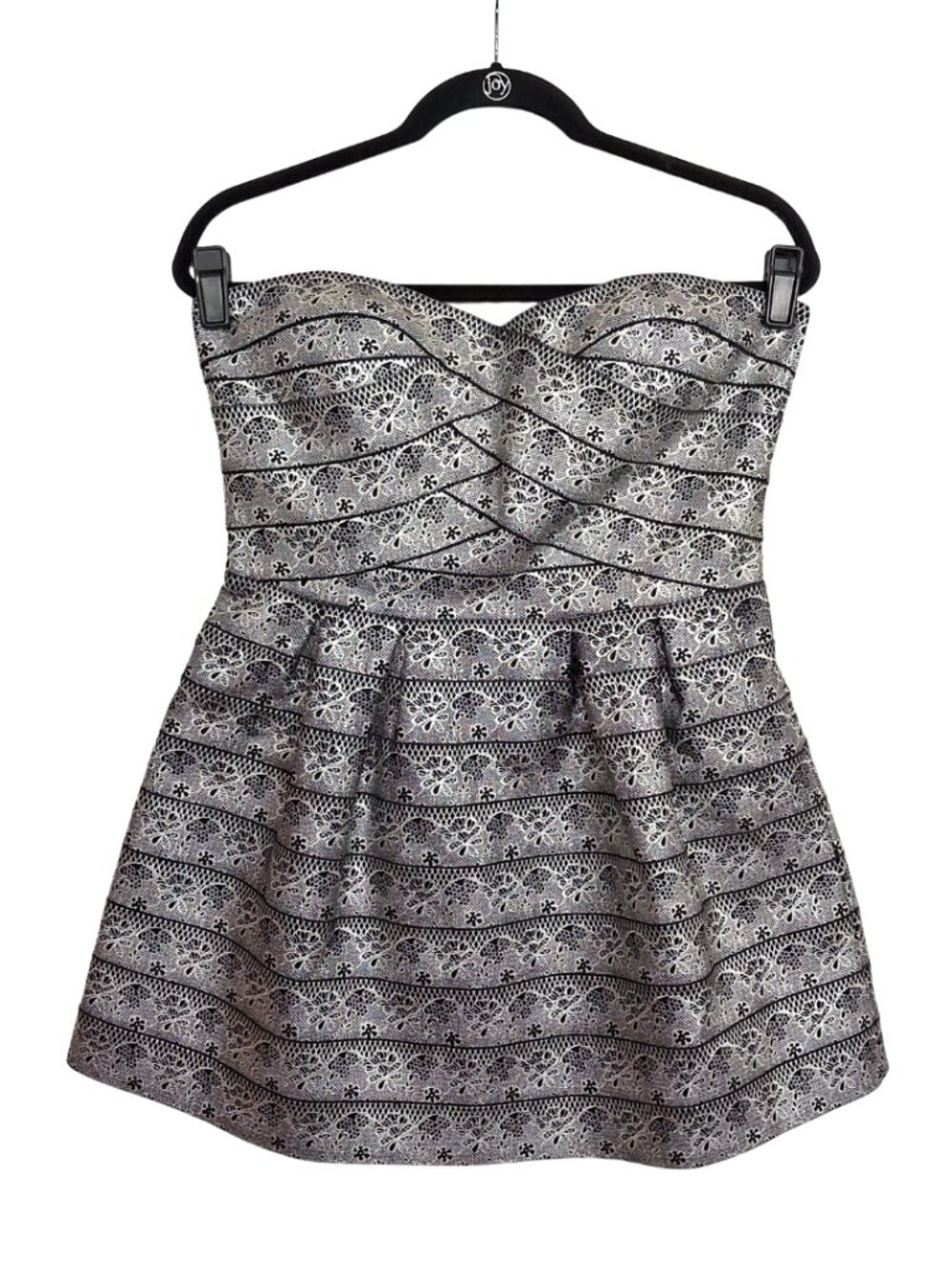 ONE CLOTHING COMPANY Silver Fit & Flare Dress Strapless Black Lace Large NWT